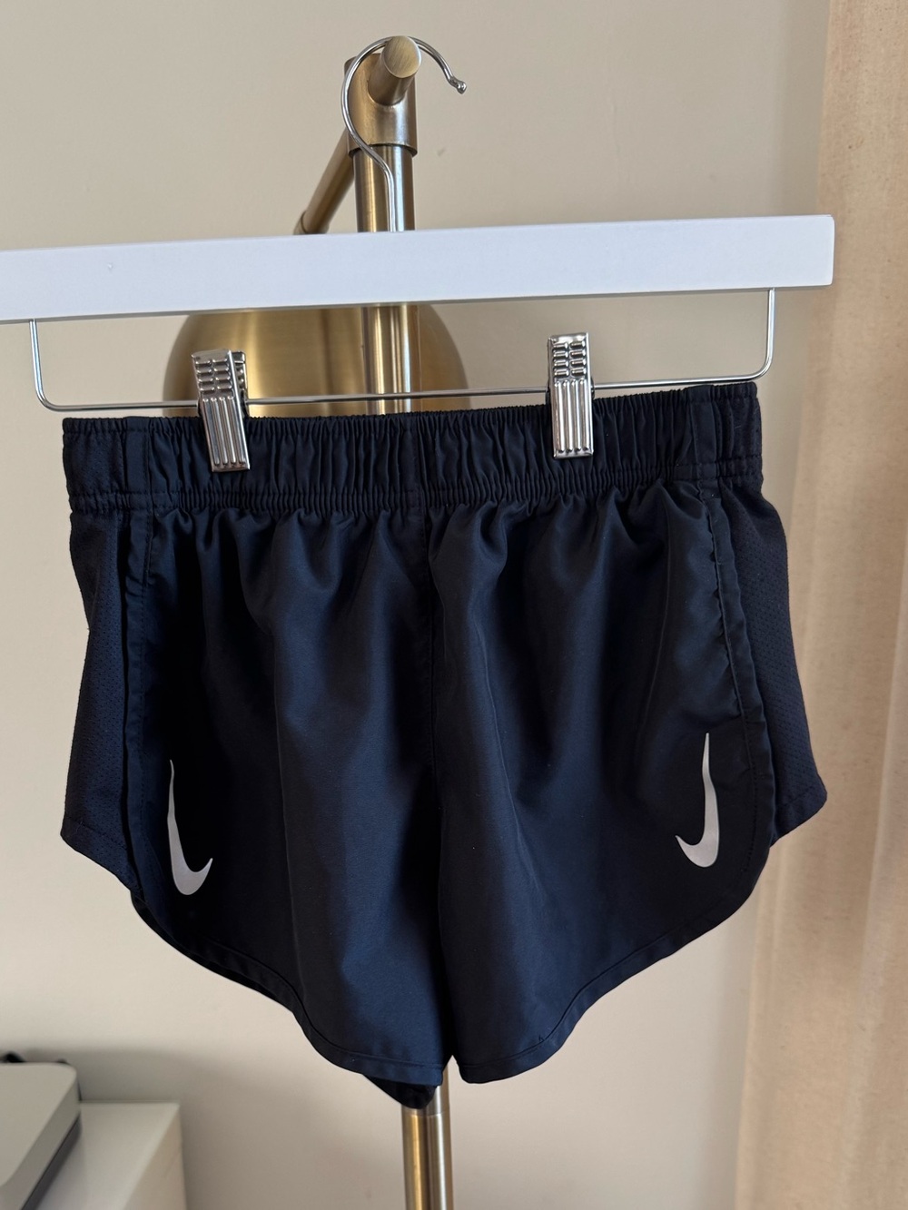 Nike Black Women's Athletic Shorts with White Swoosh | Extra Small TP